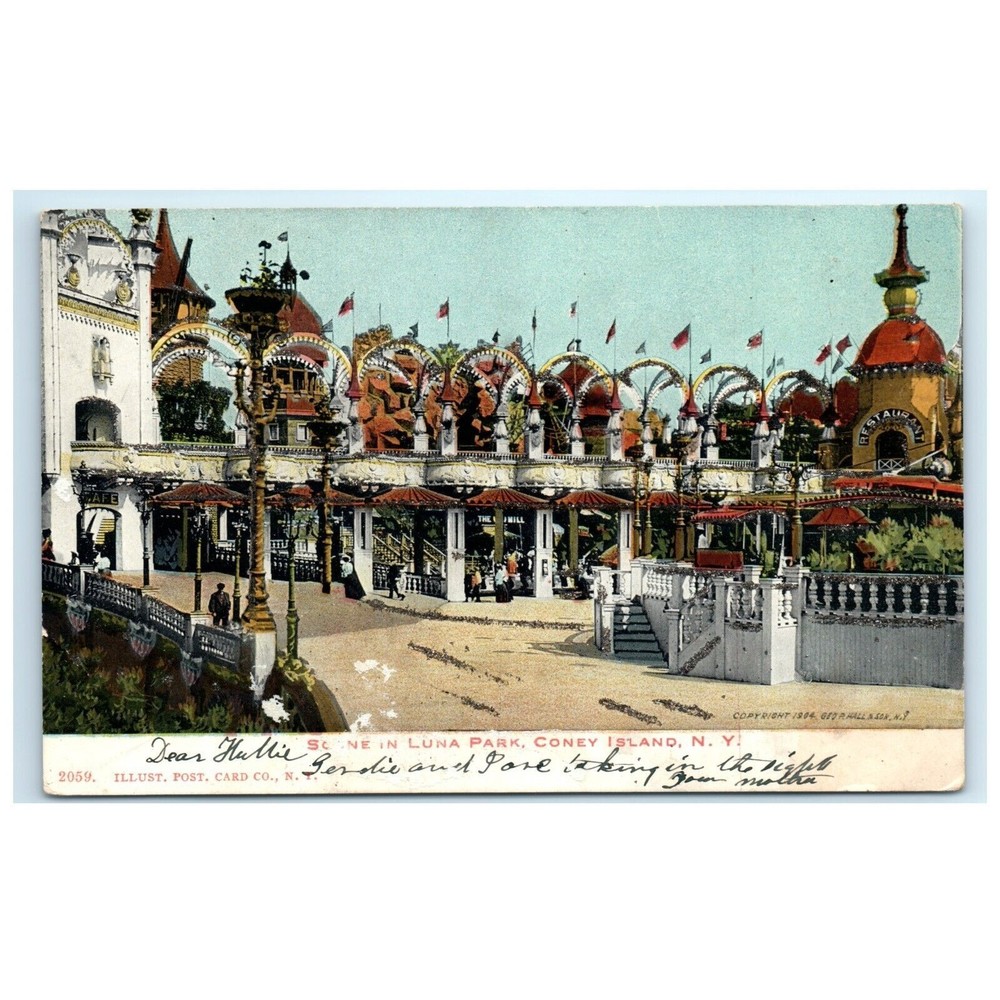 Vintage Postcard Coney Island New York Luna Park Restaurant George Hall 1904